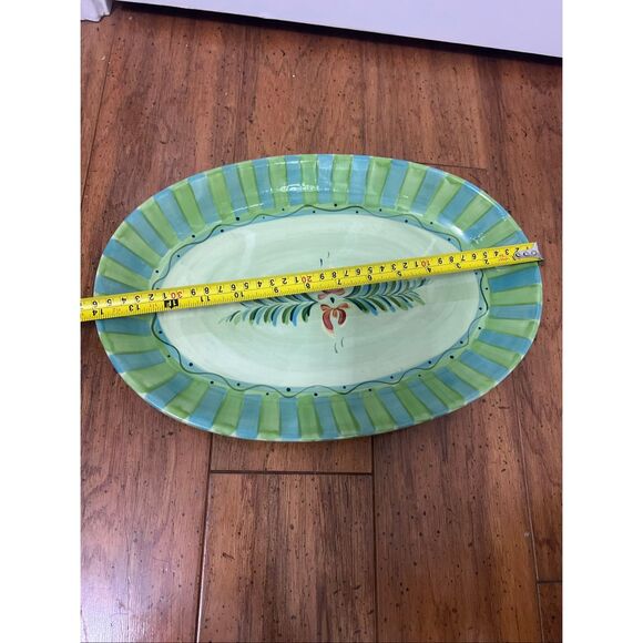 Gail Pittman Provence 14" Oval Serving Platter Flowers Green Bands Hand Painted - Picture 4 of 9